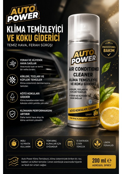Auto Power Limon Kokulu Klima Temizleyici Ve Koku Giderici Sprey 200 Ml Araç Klima Bakım Ve Temizlik Ürünü