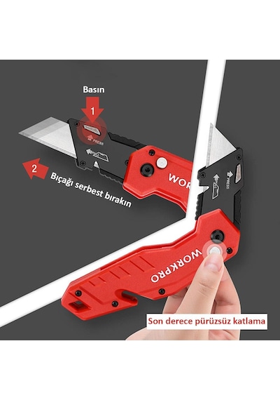 Workpro Wp211018 Profesyonel Katlanır Çok Amaçlı Rötuş Maket Bıçağı + 10 Adet Yedek Bıçak