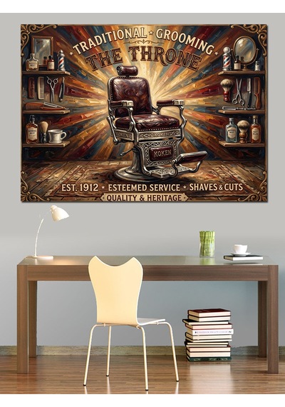 Barber Shop The Throne Tabelası Dekoratif Kanvas - Mdf Ahşap Tablo