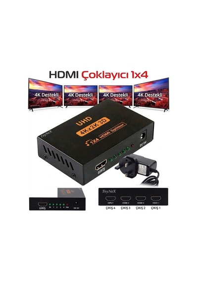 4k Ultra Hd 3d 4 Port Hdmı Splitter Çoğaltıcı 1 Giriş 4 Çıkış