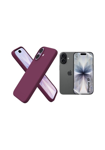 Apple Uyumlu iPhone 17 Içi Kadife Lansman Kılıf Ve Mat Seramik Tam Kaplayan Cam Ekran Koruyucu Koyu Mor