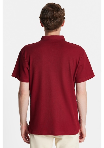 Tudors Erkek Slim Fit Dar Kesim %100 Pamuk Fermuarlı Bordo Polo Yaka Tişört-34590 Bordo