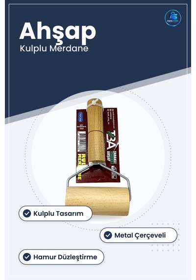 Ahşap Rulo Merdane Kulplu Hamur Ve Boya Düzleştirici Mutfak Atöly