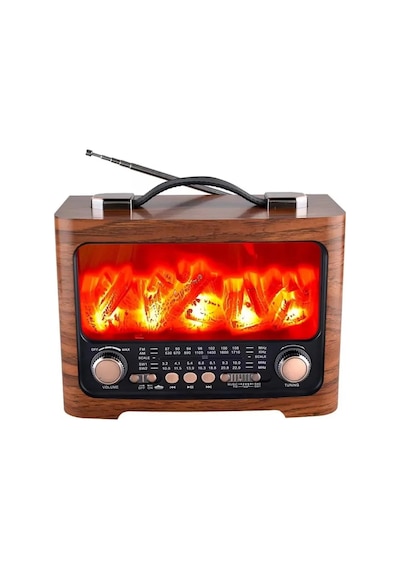 Retro - 17 - Şömine Tasarımlı Bluetooth Hoparlör Fm Radyo Usb Tf Kart - Muratech - Müzik Çalar
