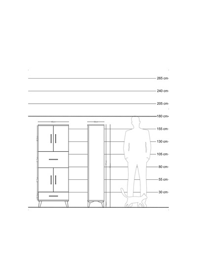 Arges Dolap 4 Raflı 2 Çekmeceli 4 Kapaklı 60x30x163 Çam-antrasit Atlas Çam