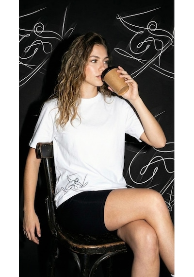 Unisex Düz Renk Kayak Dijital Baskılı Bisiklet Yaka Basic Tişört BEYAZ