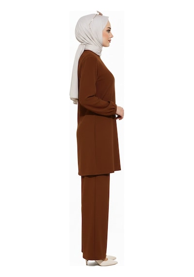 Unika Boutique Bürümcük Alt Üst Tesettür Takım Kahverengi