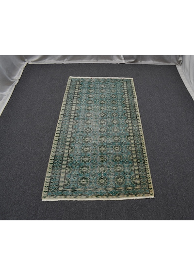 Zehra Abla Halı Vintage El Dokuma Yeşil Nadir Buhara Modelli Uşak Yün Halı 5623 Renkli