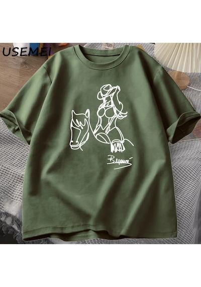 Flood Of Style Beyonce Rönesans Dünya Turu T-shirt Erkek Kadın Pamuk Baskı T-shirt Yaz Rahat Kısa Kollu Tee Yeşil
