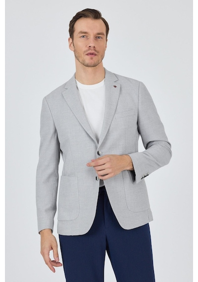 İmza Gri Mono Yaka Düz 2 Düğme Casual Esnek Slim Fit Ceket 1002250123 Gri