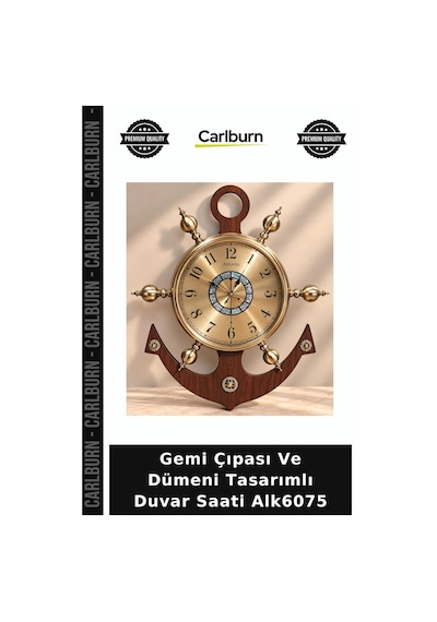 Gemi Çıpası Ve Dümeni Tasarımlı Duvar Saati Alk6075 Model Retro Ofis Çok Renkli