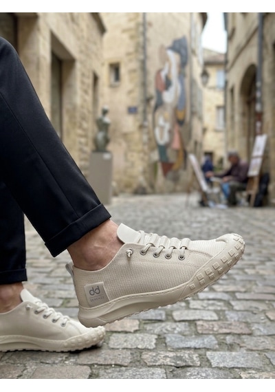 Ba0248 Boa Krem Esnek Bağcıklı Ultra Hafif Nefes Alan Sneaker Ayakkabı