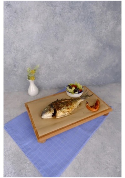 Justwood Risus Top Ayaklı 25x40 Cm Ahşap Dikdörtgen Pasta Sunum Servis Tabağı Kahverengi
