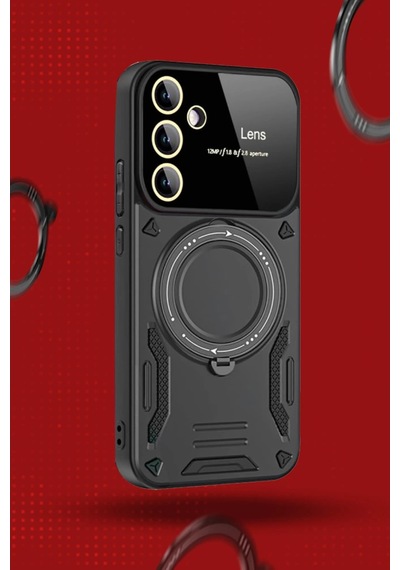 Samsung Uyumlu Galaxy S24 Fe Kılıf Joy Lens Standlı Kapak Kırmızı
