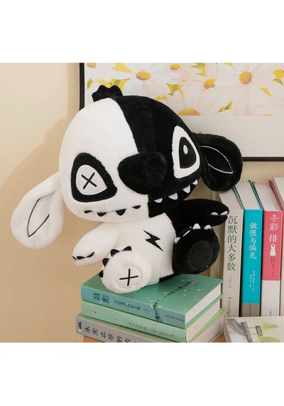 Gost Stitch Peluş Oyuncak Siyah Gözlü Siyah Beyaz Stich Peluş 20cm Çok Renkli