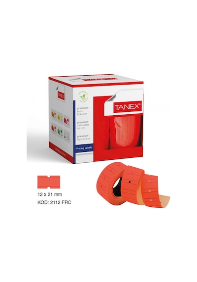Tanex 12X21 MM Çizgili Floresan Kırmızı Fiyat Etiketi 24'Lü Kutu