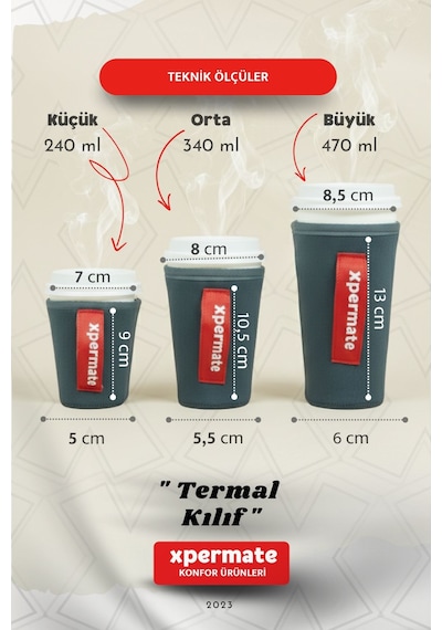 Xpermate Termal İçecek Kılıfı Sıcak & Soğuk Tutan Kahve Termal Kılıf 0,24l Gri