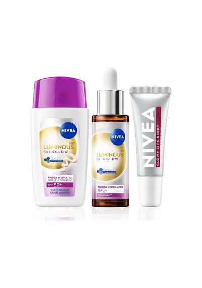 Tr Spf50+ Güneş Koruyucu Luminous630 Skin Glow Yüz Kremi, Serum Ve Berry Renkli Dudak Parlatıcısı