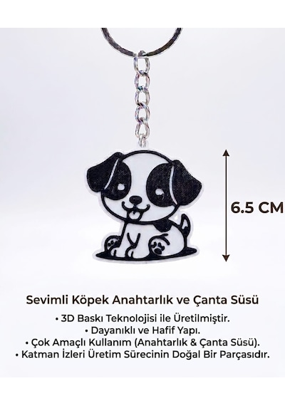 Sevimli Köpek Anahtarlık & Çanta Süsü Beyaz - Siyah