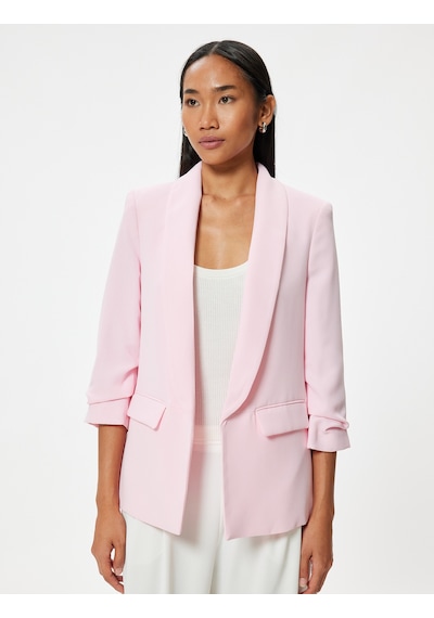 Koton Uzun Blazer Ceket Ters Şal Yaka 3/4 Kol Kapaklı Cep Detaylı Krep Kumaş Pembe 4sak50181uw Gül