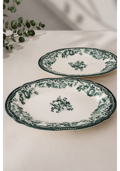 Porser Porselen Velour Green Fulya Kayık Tabak Seti 26cm 2 Parça Çok Renkli