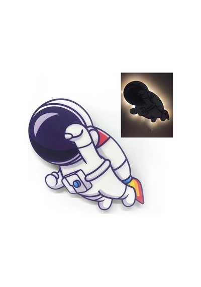 CajuArt Kahraman Astronot Ahşap Işıklı Çocuk Odası Duvar Tablosu