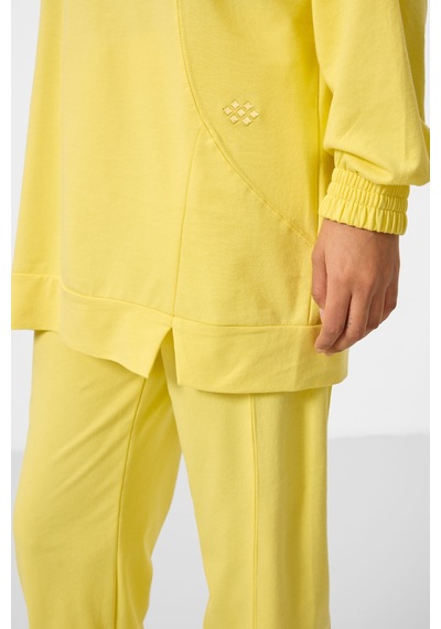 Limon O Yaka Basic Oversize Kadın Eşofman Tunik Takım - 95347 Sarı