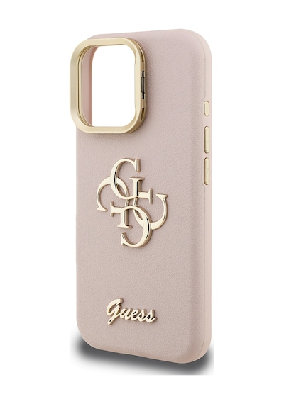 Apple iPhone 15 Pro Uyumlu Kılıf Guess Lisanslı Grained Yazı Logolu Kamera Standlı Kapak Pembe
