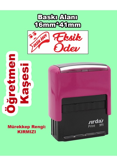 Öğretmen Motivasyon Kaşesi - Eksik Ödev, 911 16mm 41mm Kırmızı Keçeli Otomatik Kaşe