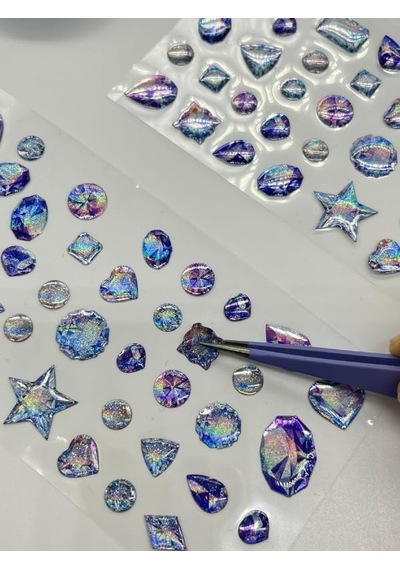 Holografik Galaxy Mavi Mor Işıltılı Tek Yaprak 42 Adet Taş Sticker Seti/etiket/çıkartma 1