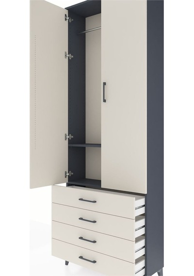 Arges Dolap 2 Raflı 4 Çekmeceli Tek Askılı 88x30x243 Antrasit... Antrasit