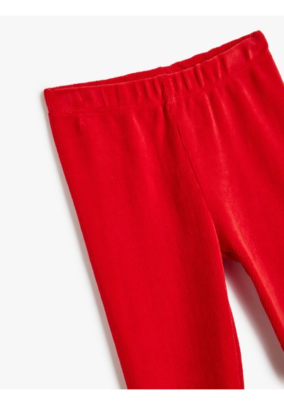 Koton Kadife Tayt Fitilli Beli Lastikli Pamuk Karışımlı Kırmızı 5wkg40033ak Kırmızı