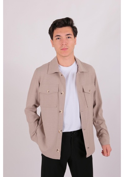 Twın Lıon Twin Lıon 1033 Slimfit Dış Gömlek Mont Bej