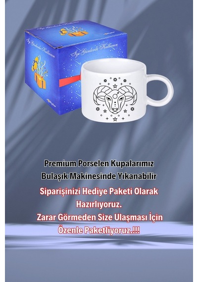 Koç Burcu Zodyak Baskılı Motto Kupa Bardak Çay Kahve Fincanı Beyaz