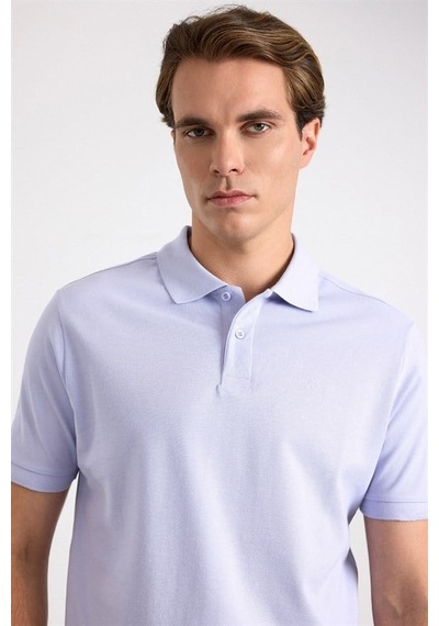Süvari Açık Lila Slim Düz Nakışlı Pike Düğmeli Polo Yaka Tişört Ts1014000474-mr1