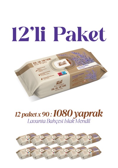 Fibril Yeni Lavanta Kokulu Islak Mendil 12x90 Pk 1080 Yaprak