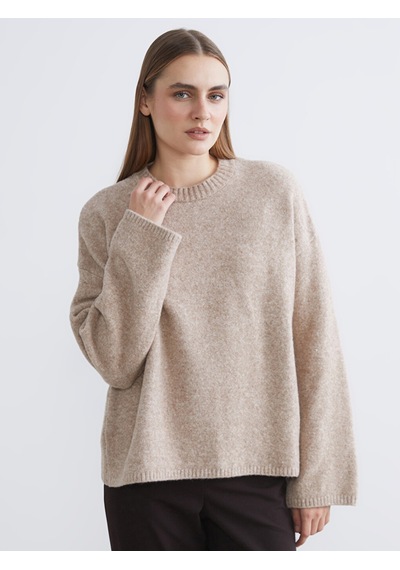 Lcw Everyday Bej Bisiklet Yaka Oversize Kadın Triko Kazak