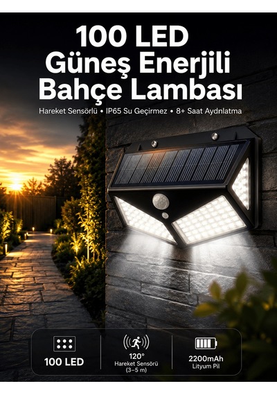 Solar Sensörlü Duvar Lambası Bahçe Lambası Parlak Beyaz Işık Suya Dayanıklı Tkndy-bsva4969 Çok Renkli