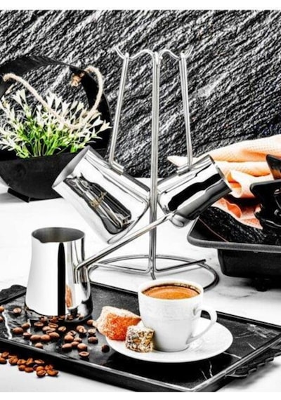 Özlife Çelik Askılı Cezve Takımı - 4 Lü Cezve Seti Gala Sade