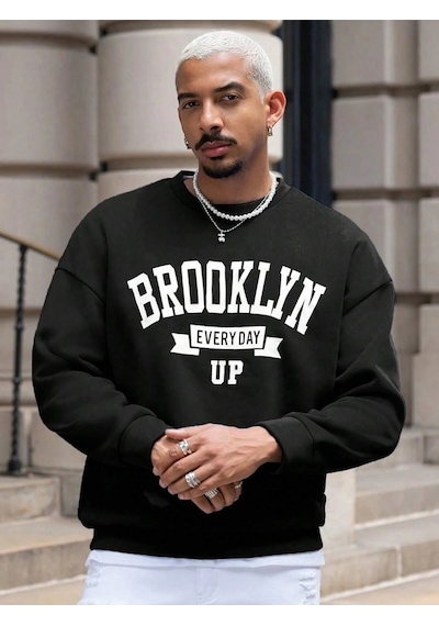 Adrift Coko Serisi Manfinity Sporsity Letter Graphic Drop Shoulder Sweatshirt Siyah