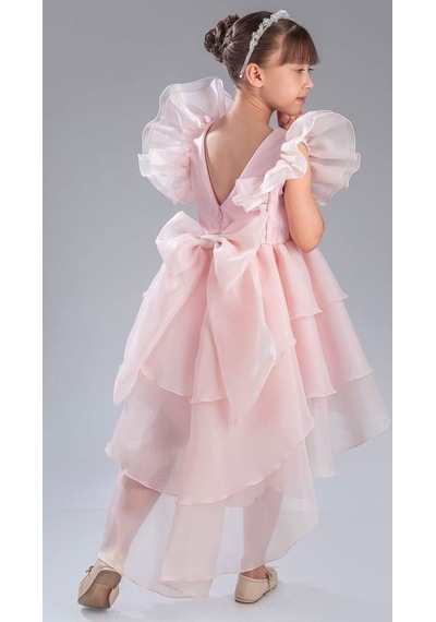 Mnk Baby & Kids Kız Çocuk Kuyruklu , Taçlı Vragia Abiye Elbise M00745 Pudra