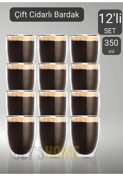 12 Li Set Latte Bardağı Cappuccino Bardağı Çift Cidarlı Bardak Americano Bardağı 350 Ml Kahve Bardak Şeffaf