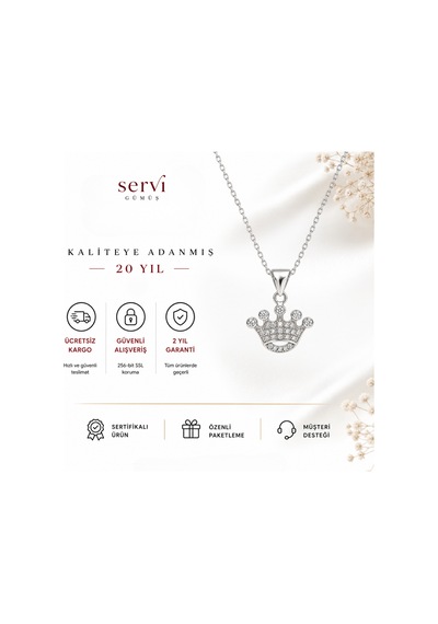Servi 925 Ayar Gümüş Royal Crown Taç Kolye-514