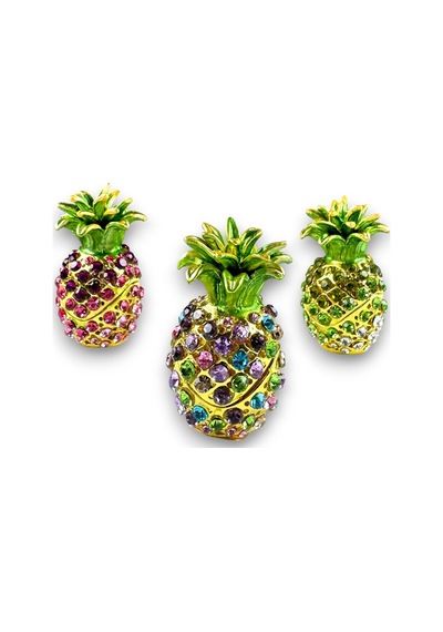 3'lü Ananas Dekoratif Biblo 5 3 CM Gold Renk Rengarenk Taşlı, Açılır Kapanır Model
