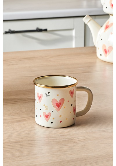 Karaca Kalp Detaylı Pink Love Emaye Kupa 350 Ml Pembe
