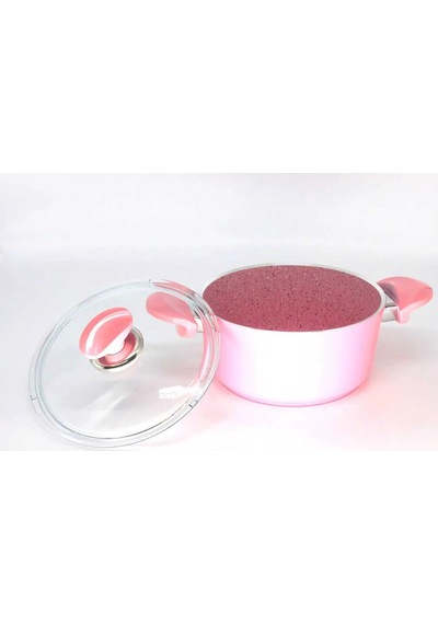 3110 - 2 Parça - Bio Granit - 28x13 Cm 6,95 Litre - Ptfe Ve Pfoa Içermeyen Derin Tencere Pembe Renk Pembe