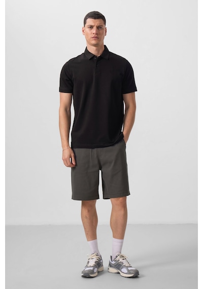 Tommylife Tommy Life Siyah Basic Göğüs Logolu Standart Kalıp Triko Polo Yaka Erkek T-shirt - 87768 Siyah