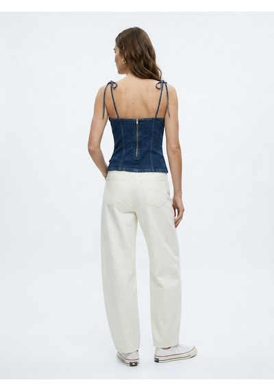LTB Junna Slim Fit Askılı Dark İndigo Crop Bluz