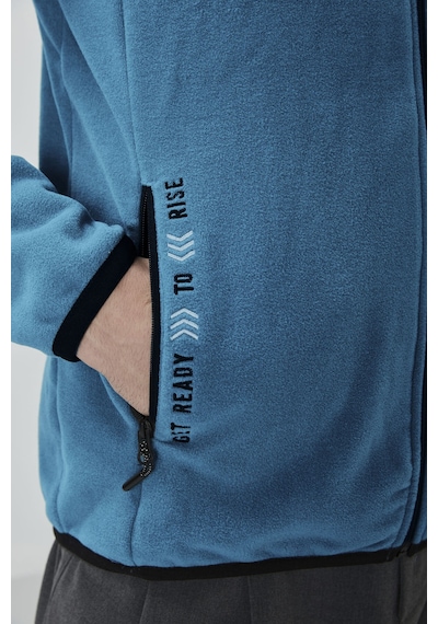 Tommy Life Zümrüt Yazı Nakışlı Dik Yaka Fermuarlı Standart Kalıp Erkek Sweatshirt Polar - 87992 Zümrüt