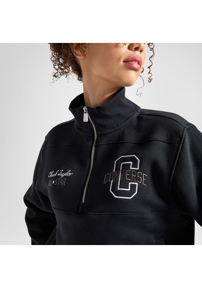 Converse Classic Kadın Yarım Fermuarlı Siyah Sweatshirt